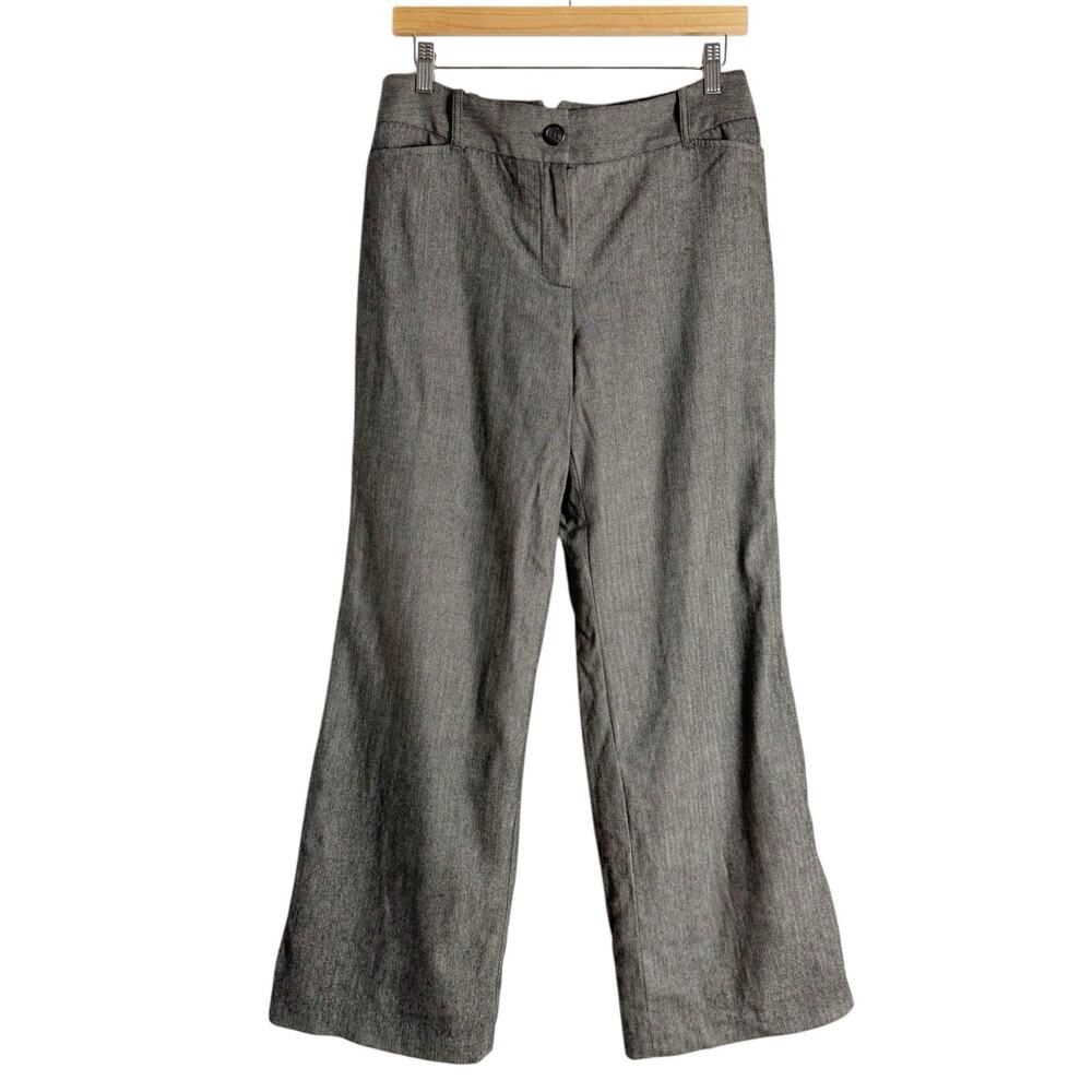 Ann Taylor LOFT Black White Herringbone Twill Wool Blend Wide Leg Trouser Pant 8